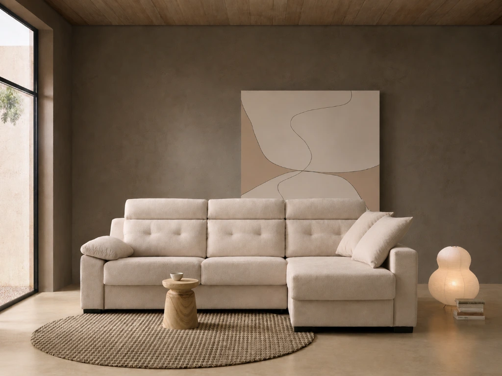 VivuCLOE Chaise Longue + sofá cama 3 pl cama 140x200 s/arcón (286 L x 166 F/Ch x 96 F/S) Colchón 18cm